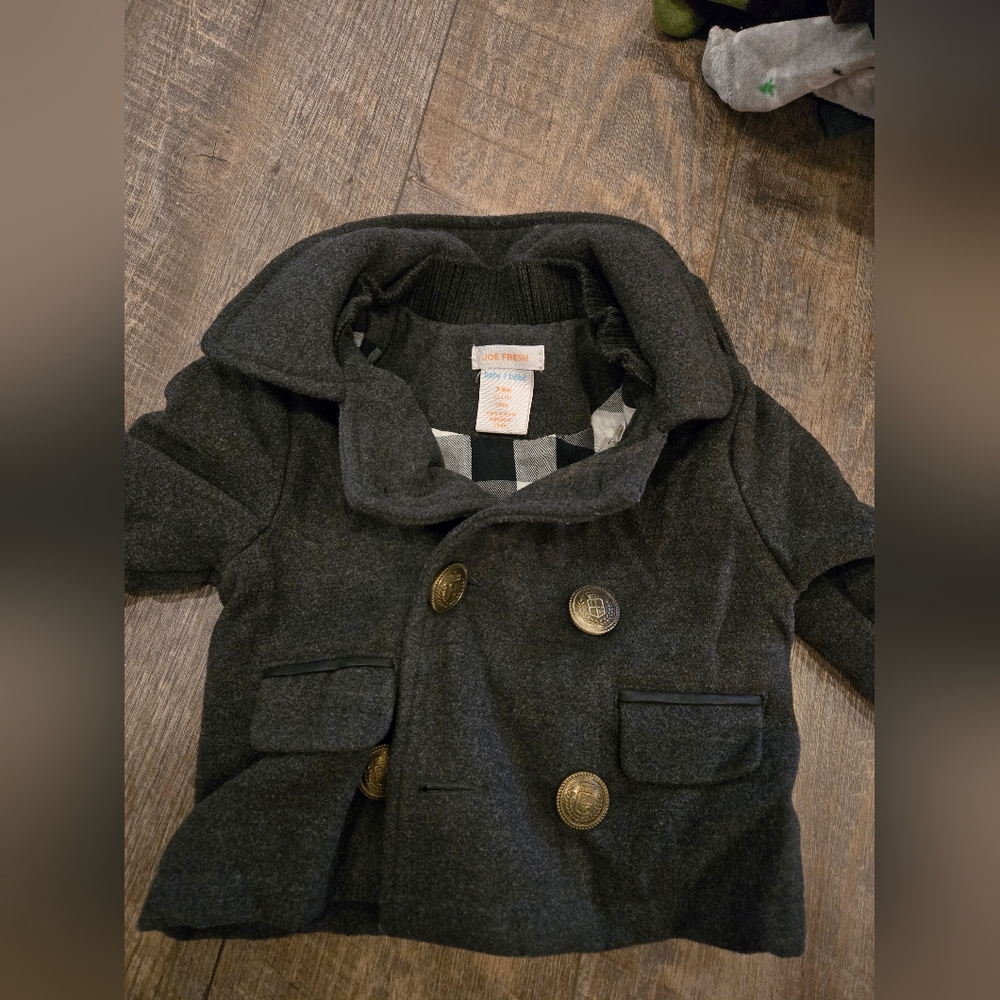 Joe Fresh Kids Charcoal Peacoat with Gold Buttons